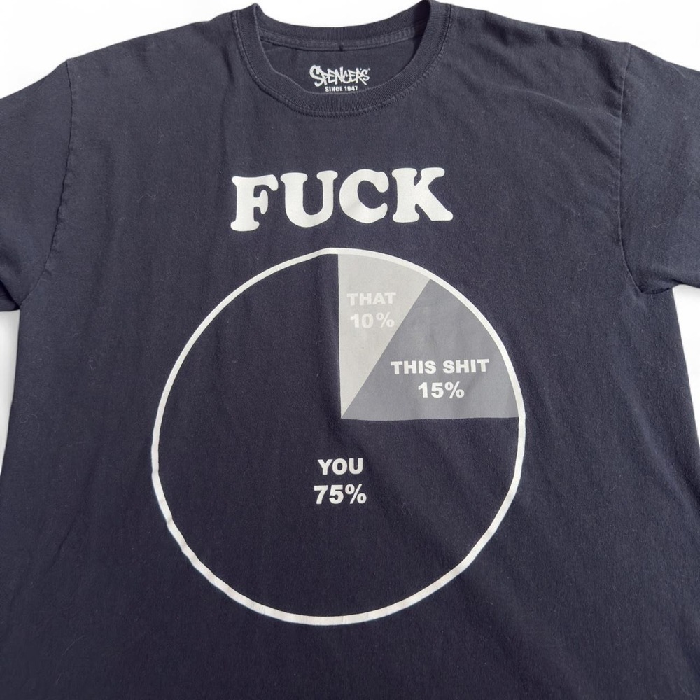 Spencers Dark Humor Rude F YOU Pie Chart Graphic Meme Tee Black Mens Large Top